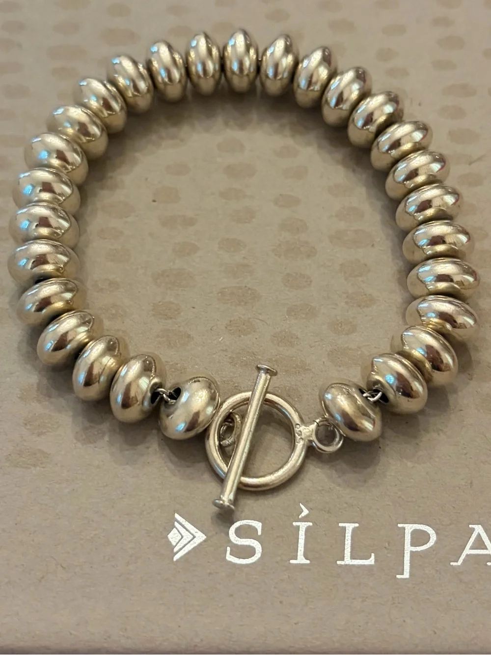 Rare Vintage Silpada Sterling Silver Oval Bead Toggle Clasp Bracelet B0626